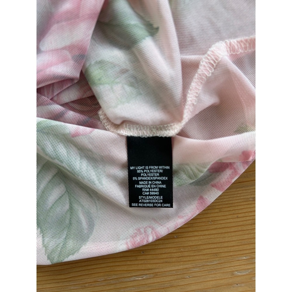 AFRM Zadie Mesh Sheer Turtleneck Top Pink Floral Rose Long Sleeve Romantic Fairy - Picture 5 of 9